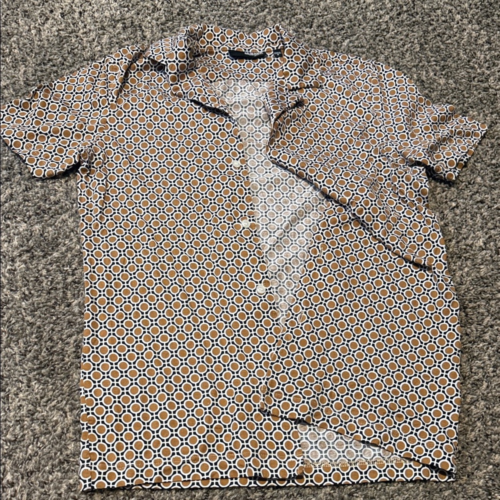 Murano Brown and White Geometric Button Down Shirt